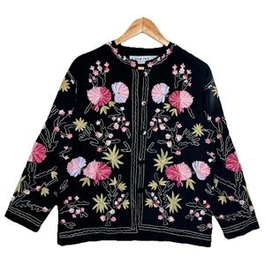 Vintage Bedford Fair Lifestyles Jacket MP Embroidered Floral Boho Whimsy READ